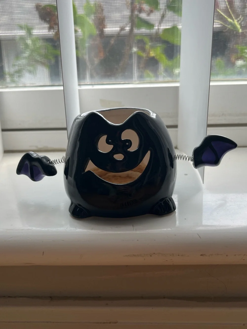 Halloween Ceramic Black Bat Tea Candle Holder